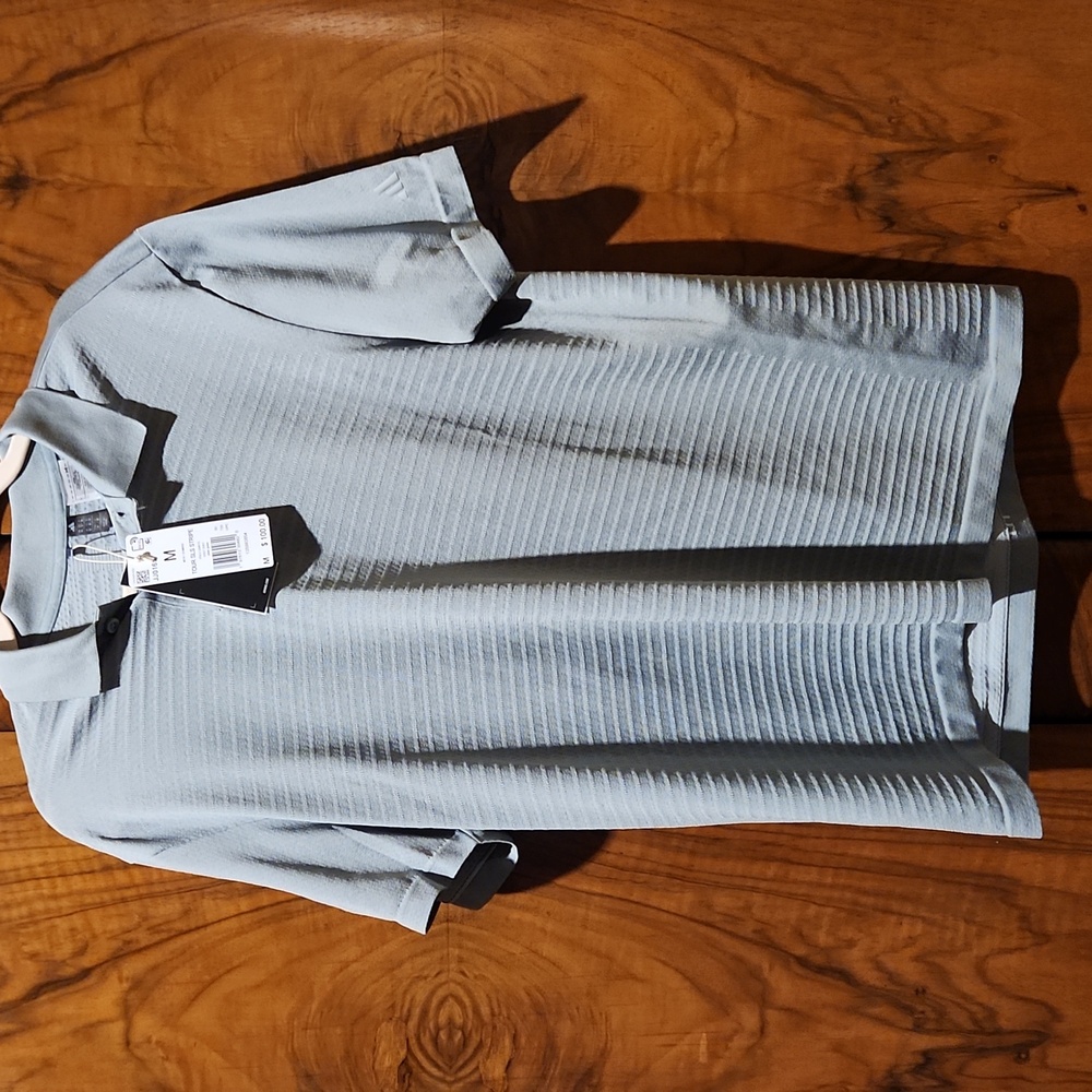 Adidas Silver-Green Striped Performance Polo Shirt Men's size M